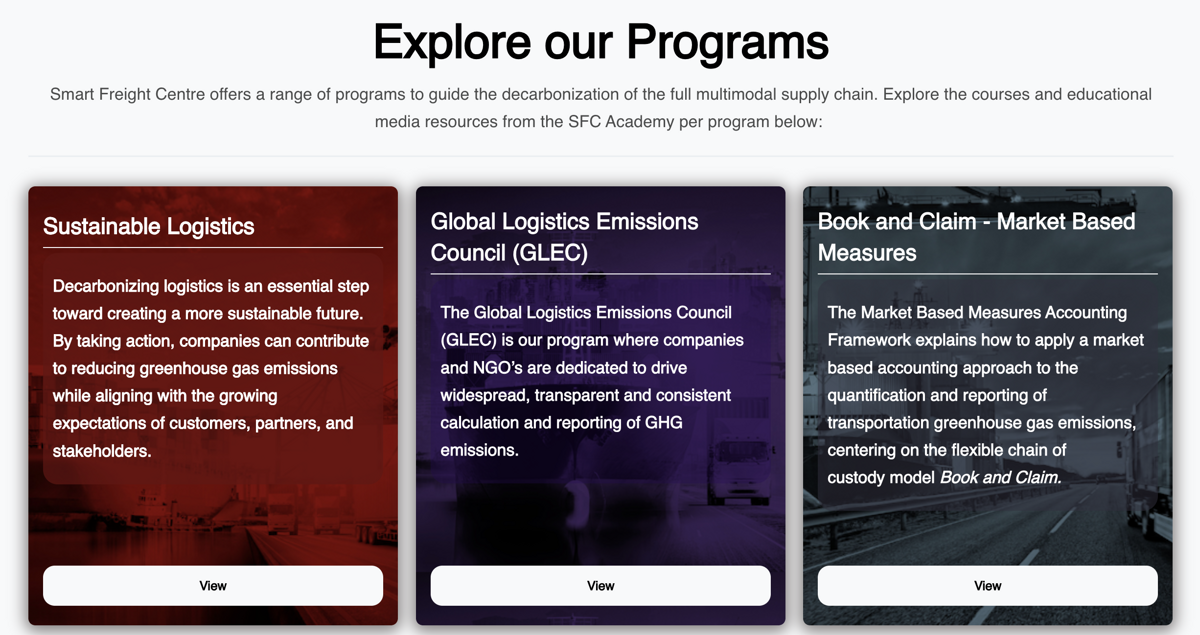 SFC Academy programs — Sustainable Logistics, GLEC, Book and Claim